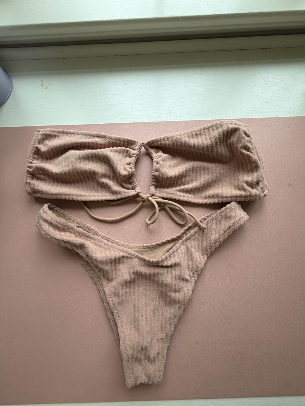Women's Ribbed Bandeau Bikini Set in Nude